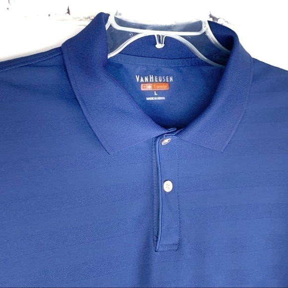 Euc-van Heusen Traveler, Short Sleeve, Stripes, Golf, Blue Polo Shirt Size Large - Picture 4 of 11